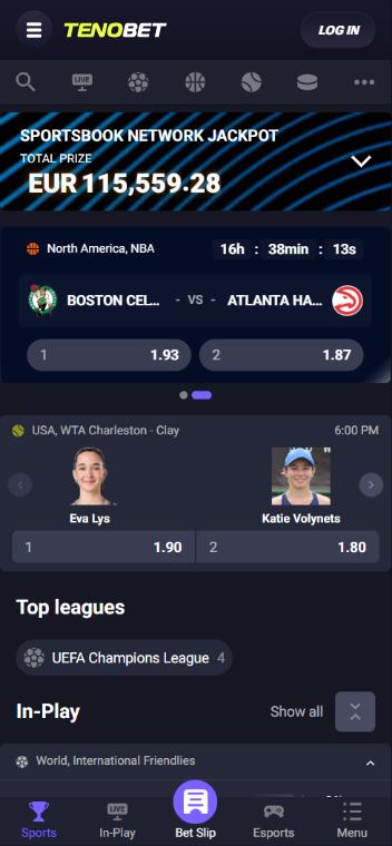 Tenobet homepage — jackpot sportivo e scommesse NBA e tennis